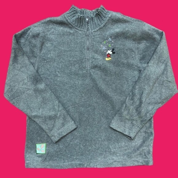 Disney Store Vintage Mickey Mouse Fall Fleece 1/4 Zip Pullover Women's Size M - Picture 1 of 10